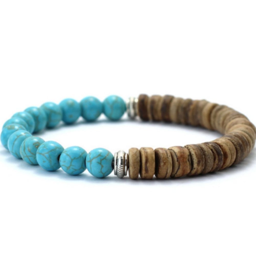 Turquoise Bracelet,Coconut Bracelet,Surfer Bracelet,Ocean Bracelet,2 Color Beads